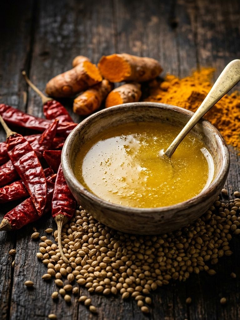 Pure cow ghee with Byadgi chilies and fresh spices